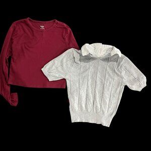 Victorias Secret Pink Maroon Long Sleeve Crop Top & On Twelfth Gray Sweater With